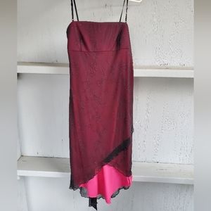 Y2K Pink and Black vintage cocktail midi dress asymmetrical